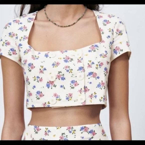 Zara | Women’s | Floral Square Neck Short Sleeve Crop Top | Size: S - Picture 2 of 6